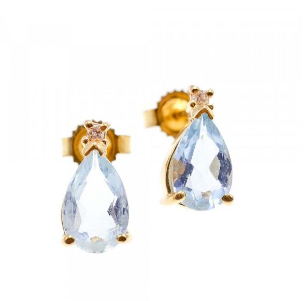 14K Yellow Gold Topaz & Diamond Earrings